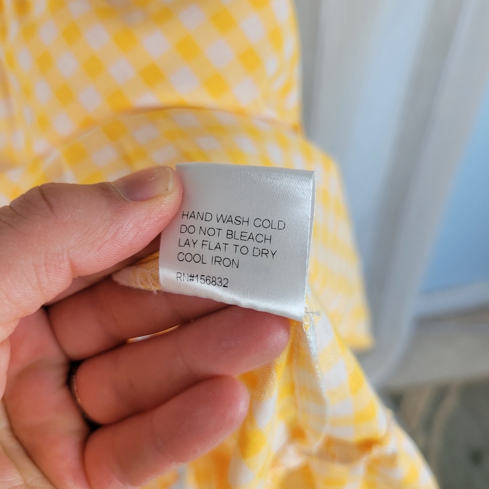 Bibi Gingham Maxi Dress Yellow White Size Medium Cotton Blend Oversized Prairie - Picture 8 of 9